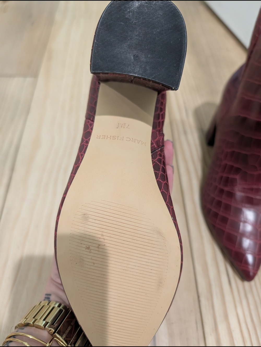 Marc Fisher Croc-Embossed Pointed Toe Ankle Booties - Burgundy - Picture 5 of 6
